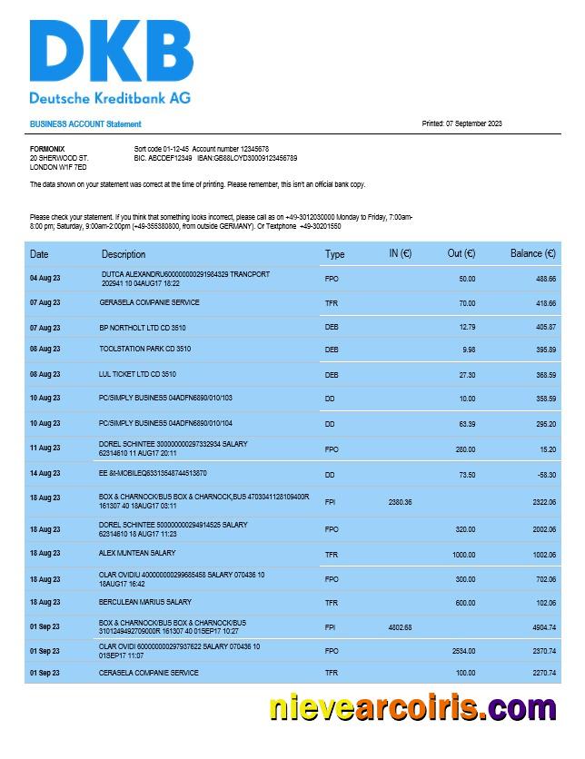 Deutsche Kreditbank organization checking account statement